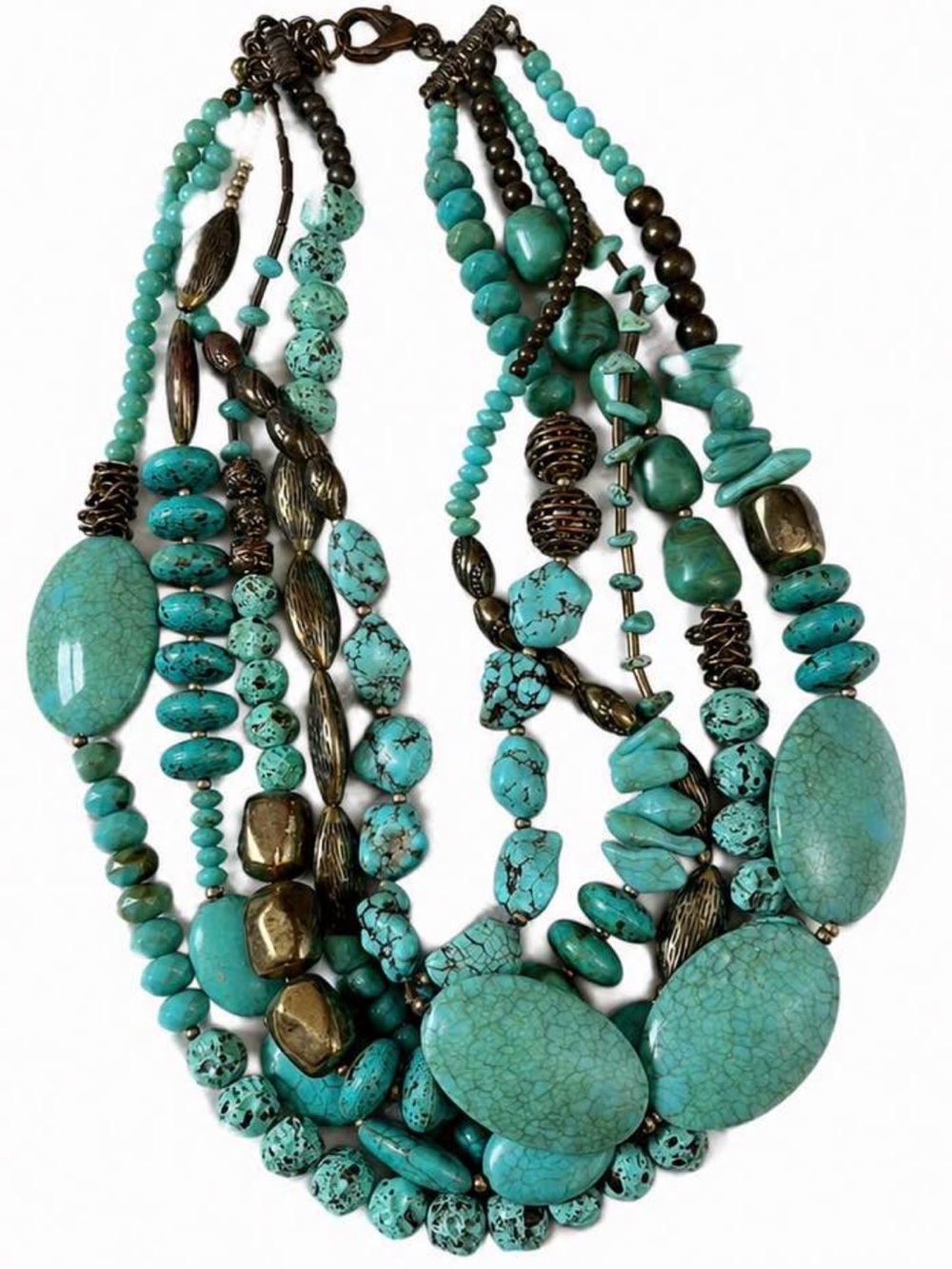 Chico’s Multi-Strand Turquoise Statement Necklace Bronze Tone 14.5”
